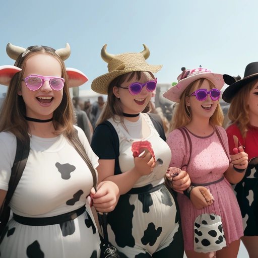People in cow costumes with cowbells and accessories celebrating Cow Appreciation Day