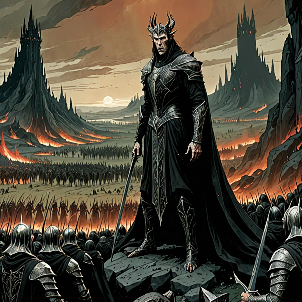 Sauron witnessing the petty squabbles of Elves and Men