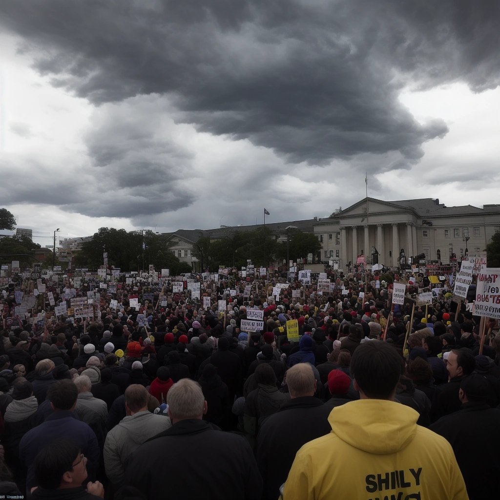 Angry constituents gathering outside the politician's office