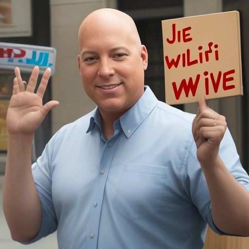 Steve Wilhite holding a sign about the pronunciation of GIF