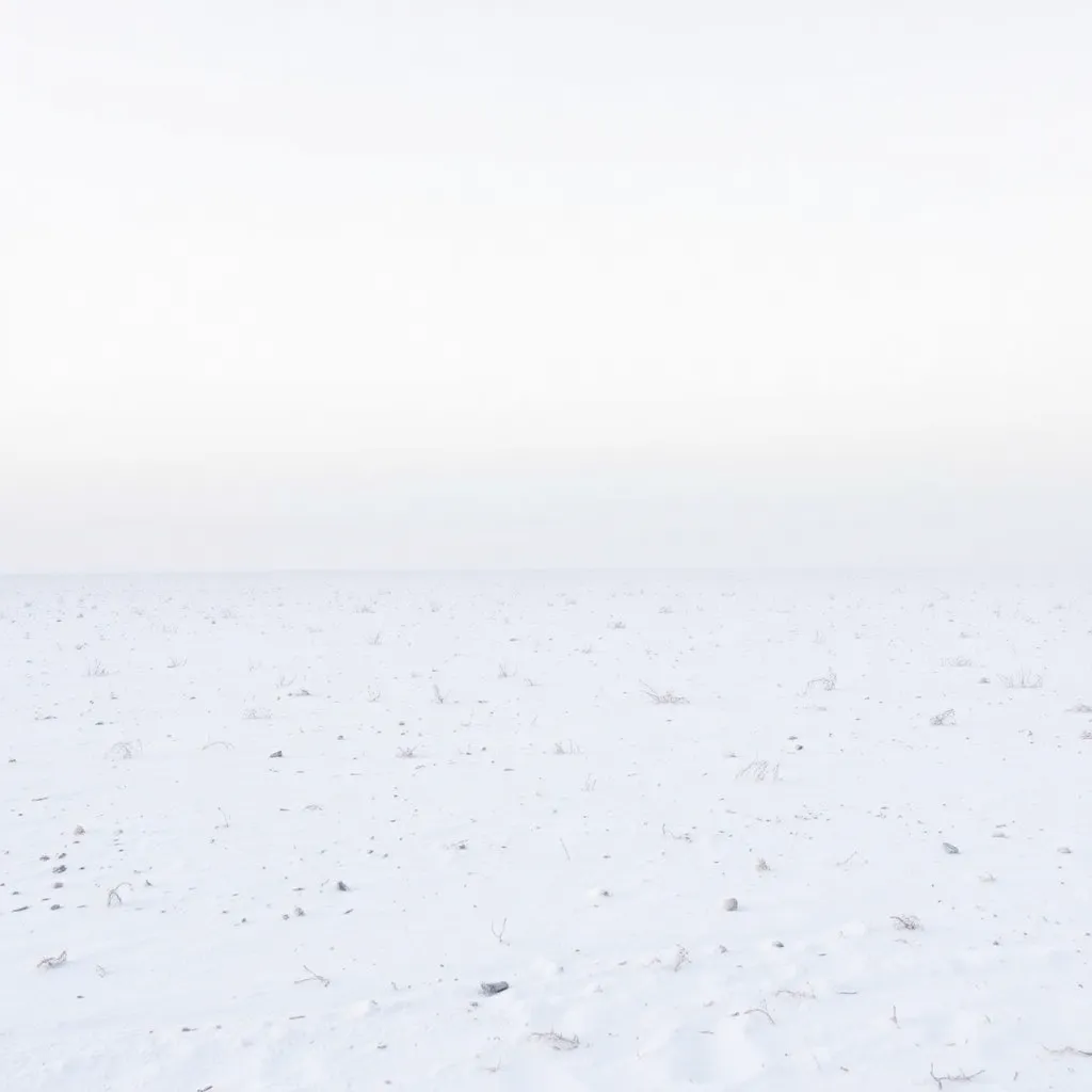An empty field of white dust where nothing grows, not even a single blade of grass, under a pale sky, minimalist landscape