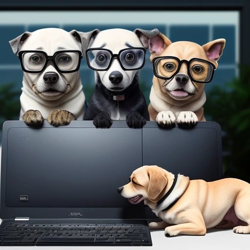Dogs working on laptops