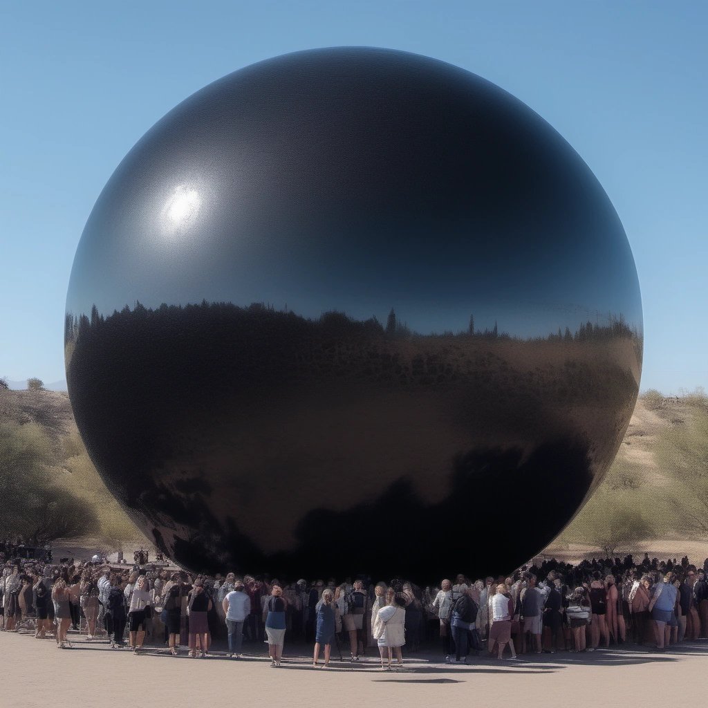 Tourists gathered around the Massive Obsidian Sphere
