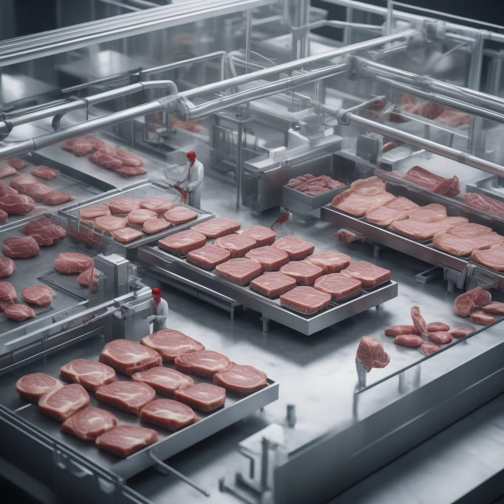 Futuristic meat processing plant with advanced technology