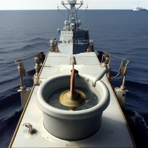 Navy ship with a sink plug on deck