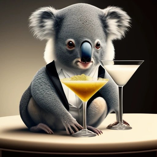 Koala drinking a martini
