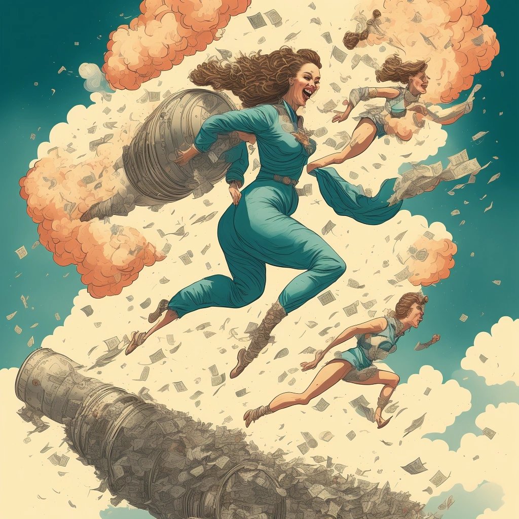 Woman riding a rocket