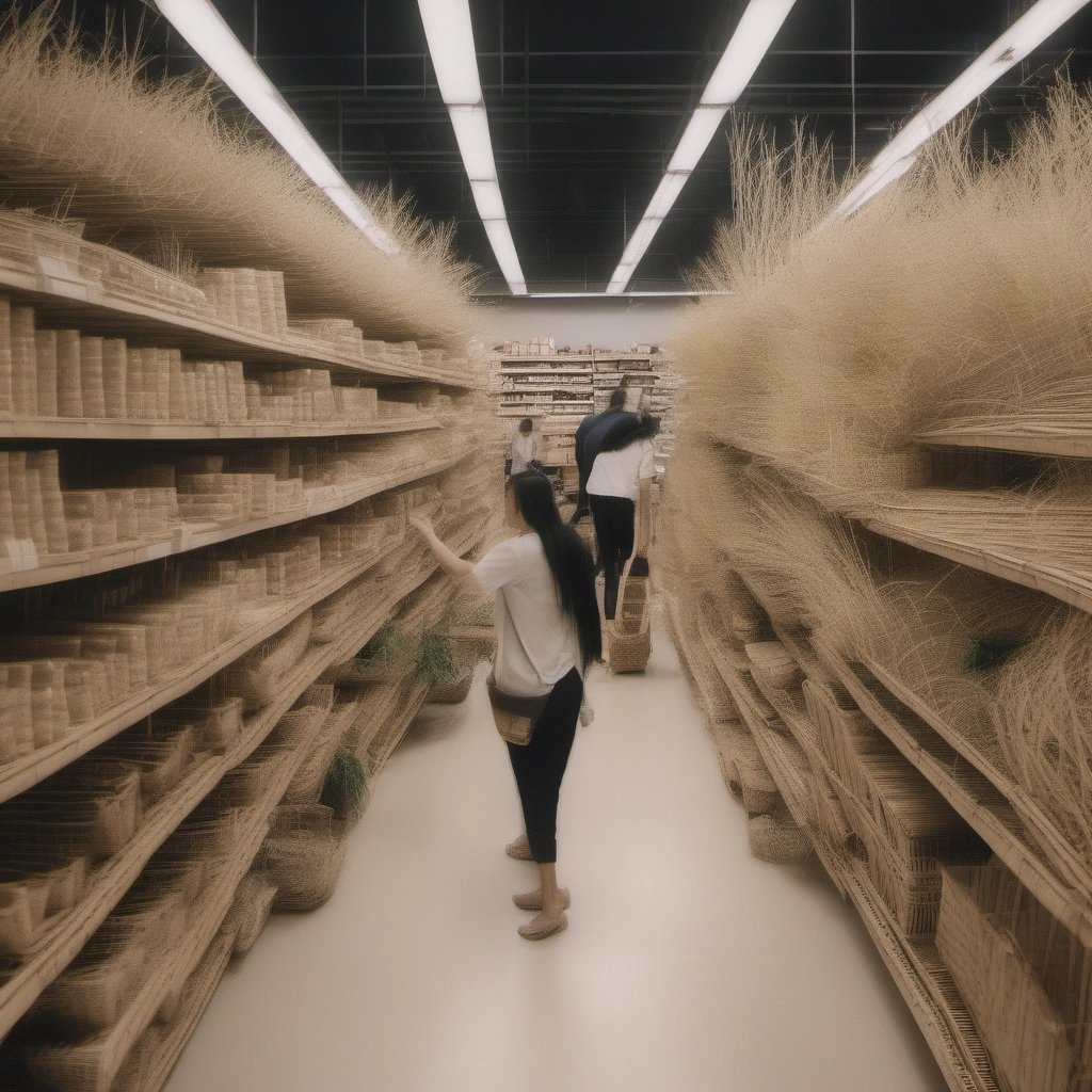 People rushing to buy bamboo in a grocery store