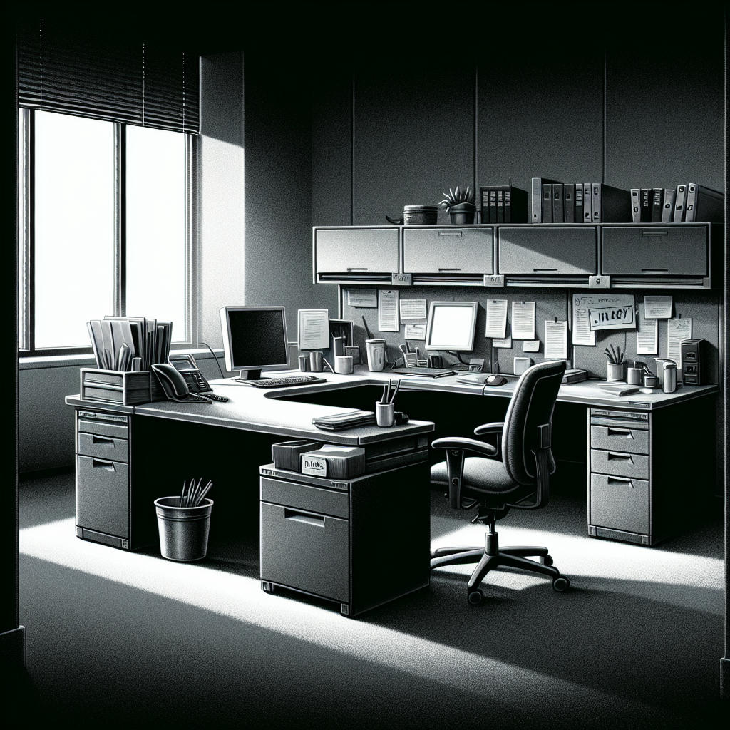 Empty chair at Larry's desk