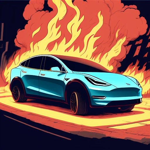 Flaming Tesla Model Y in an underground garage