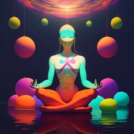 Person meditating in a surreal environment