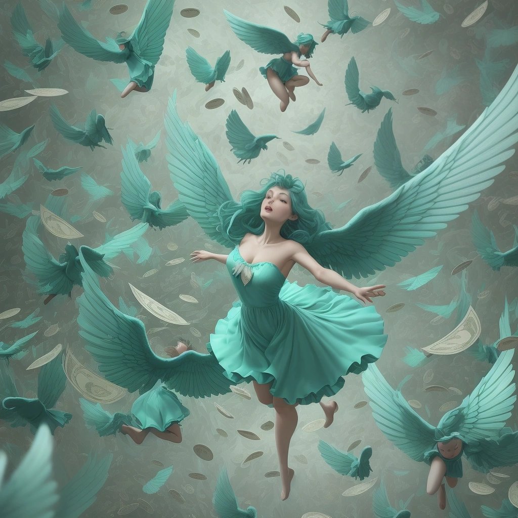 Teal-colored angel tokens fluttering in the bank