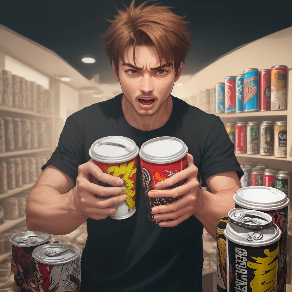 Man surrounded by caffeine