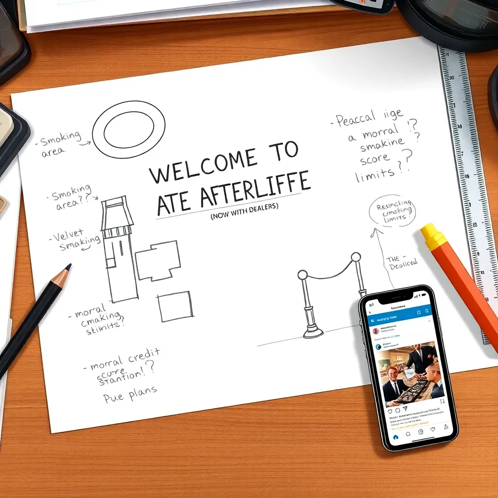 Concept blueprint: halo + neon sign + velvet rope