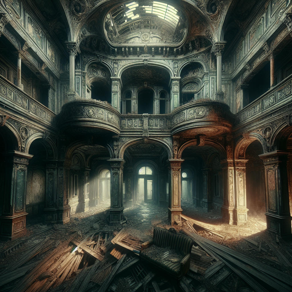 a surreal sequence in a decaying Victorian mansion with reality and nightmare blurring, visually stunning, emotionally devastating, hyper-realistic, intricate details, cinematic lighting