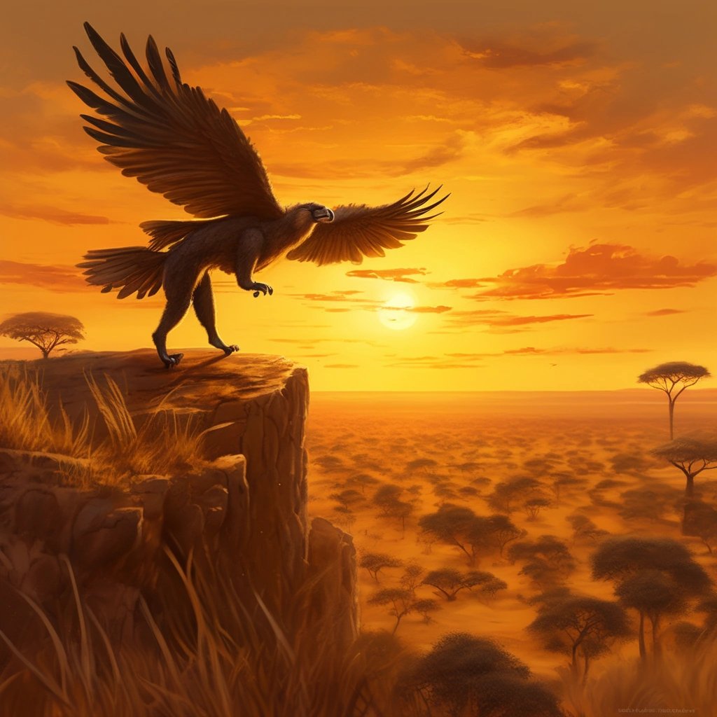 The boy flying above African savannah