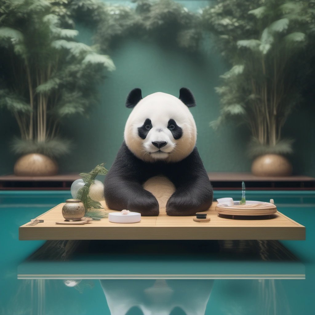 Panda relaxing in a luxurious enclosure