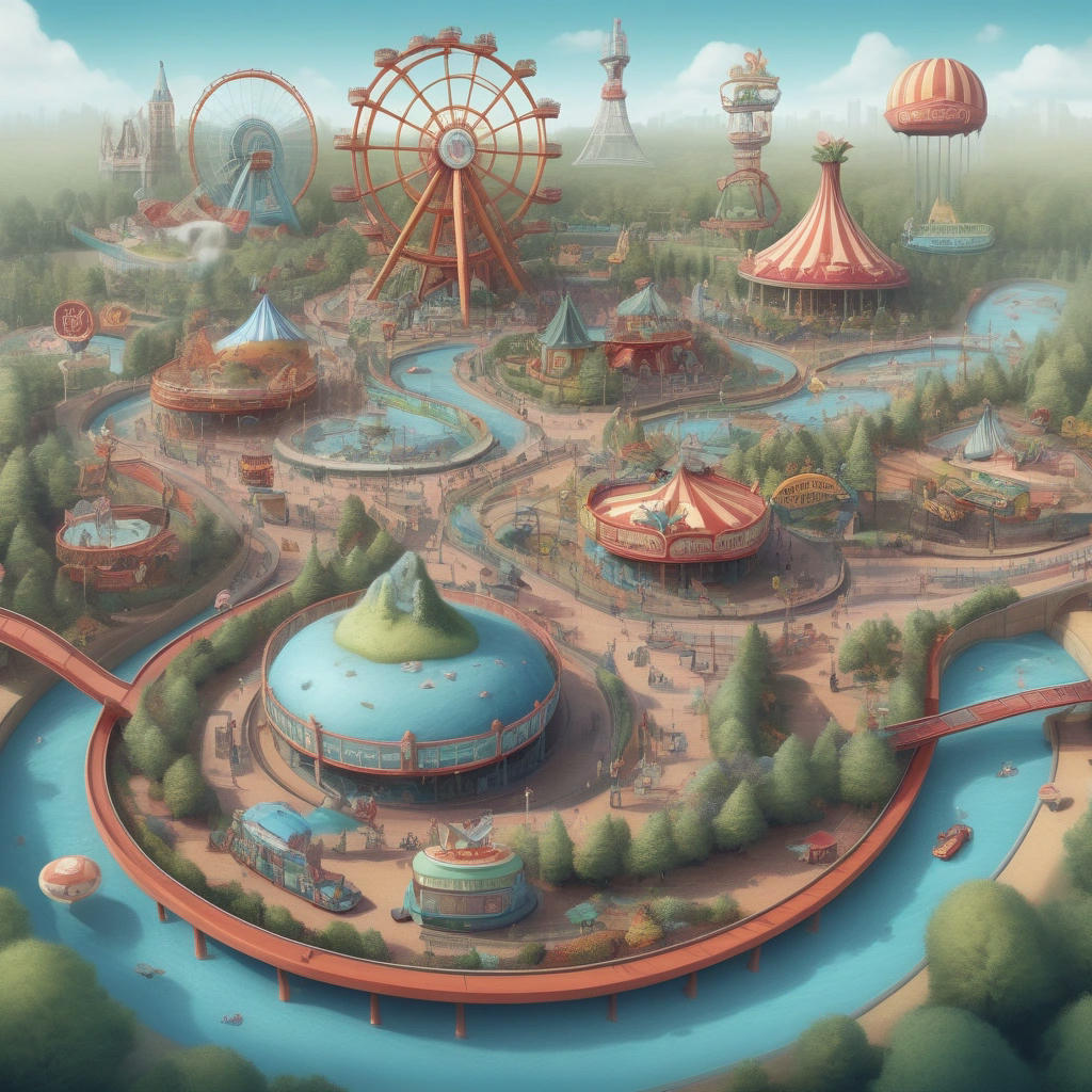 A CCIR-themed amusement park with rides and attractions that poke fun at climate change denial.