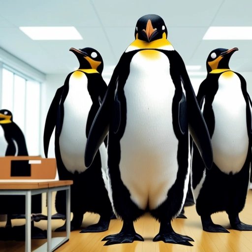 Penguins in a human office setting
