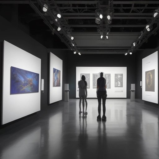 Futuristic museum exhibiting AI art