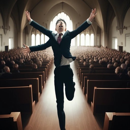 Pastor levitating during a sermon