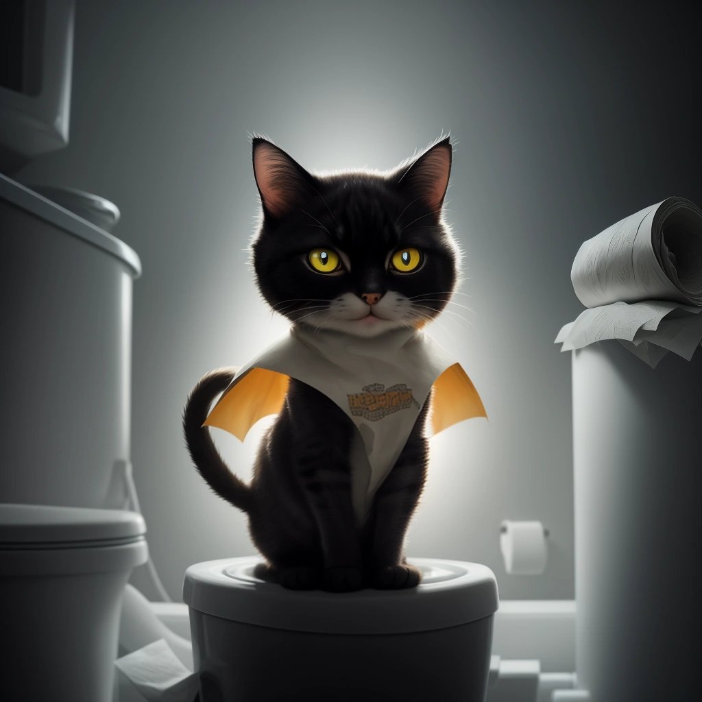 Superhero cat on toilet papers