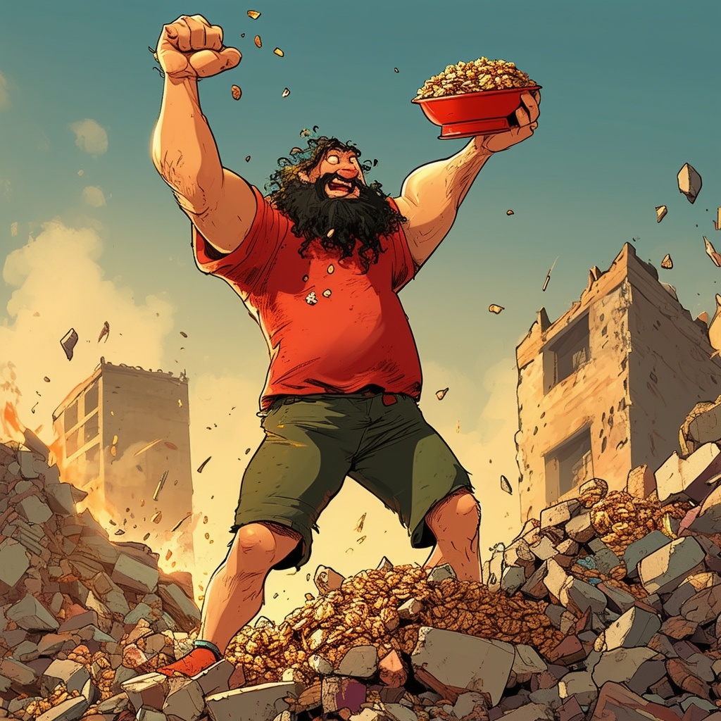 Groo the Wanderer, the accidental hero, holding his müsli bowl aloft.