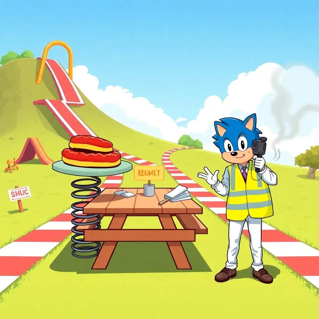 Sonic’s test course: “legally mandated ramps” and chili-dog snack table