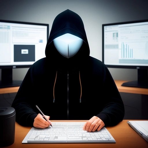 Hooded figure with a computer monitor for a head