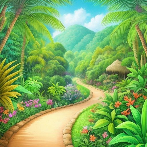 Jungle landscape with hidden village trail