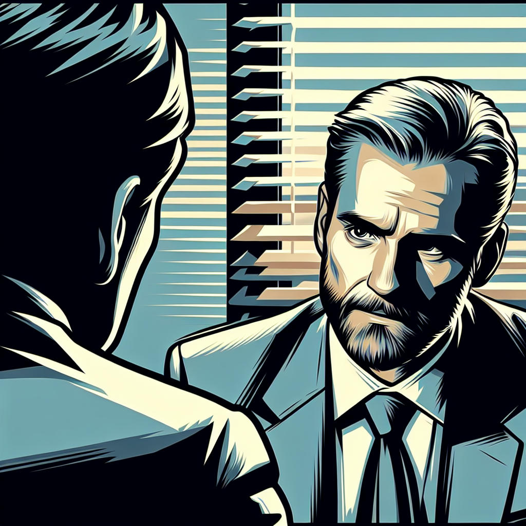 A stylized illustration of Cohen's confession, with a faint image of Trump's face in the background, looking angry and defiant, high contrast, cinematic lighting, 4k, trending on cgsociety