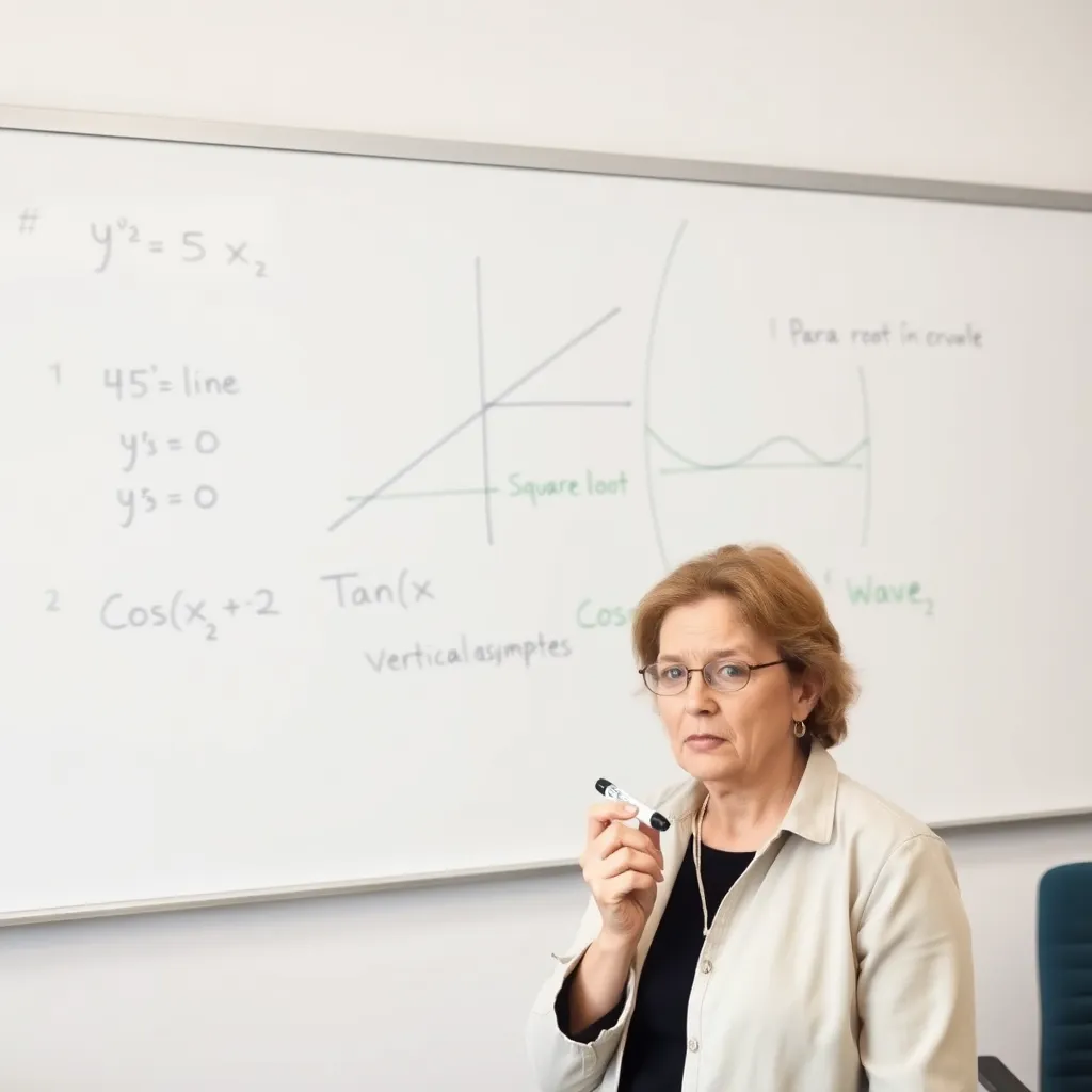 Mathematician staring at a whiteboard covered in graphs