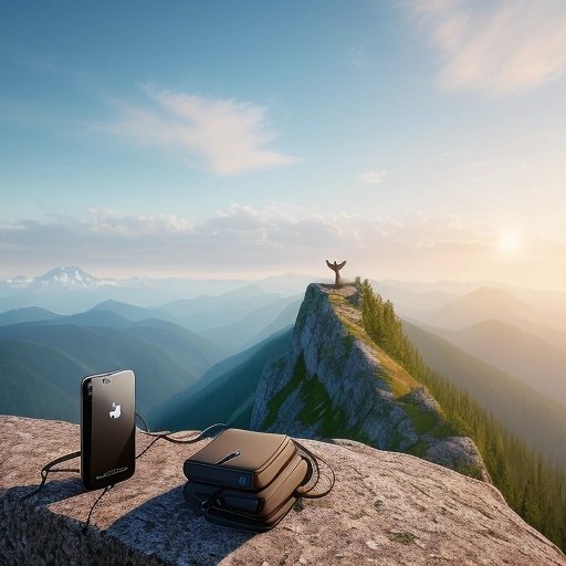 Charged phone on mountain