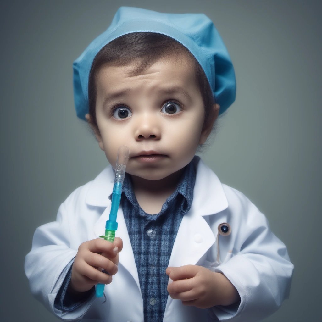 Toddler holding a syringe