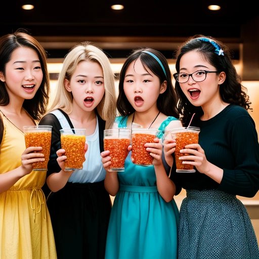 Friends posing with Grimace-Shakes