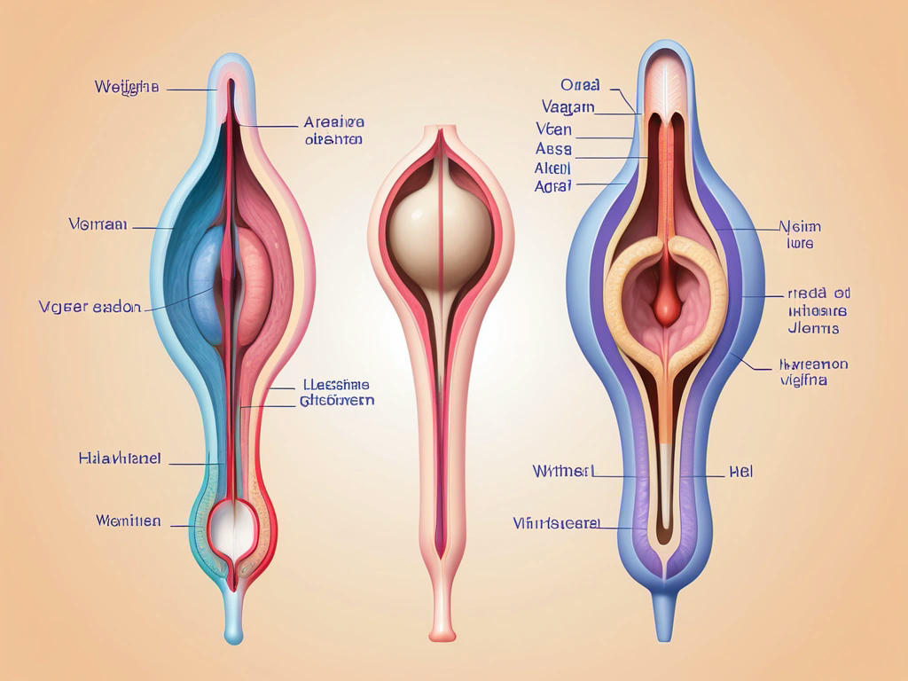 diagram comparing the female urethra and vagina, highlighting their locations and functions