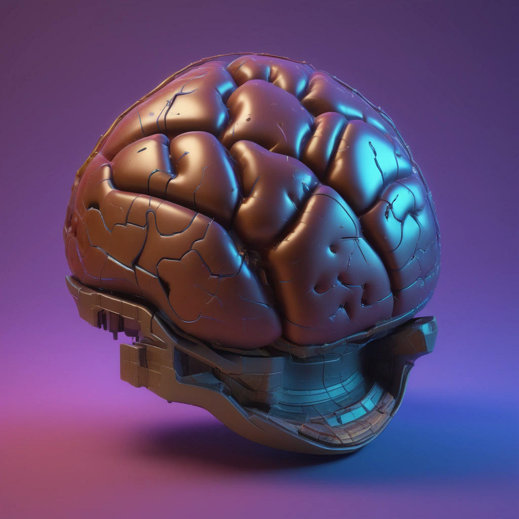 a brain scan, with areas highlighted in different colors, showing the effects of chocolate on the brain, 3d model, futuristic, neon lights, high-tech, detailed, intricate, art by loish and simon stalenhag