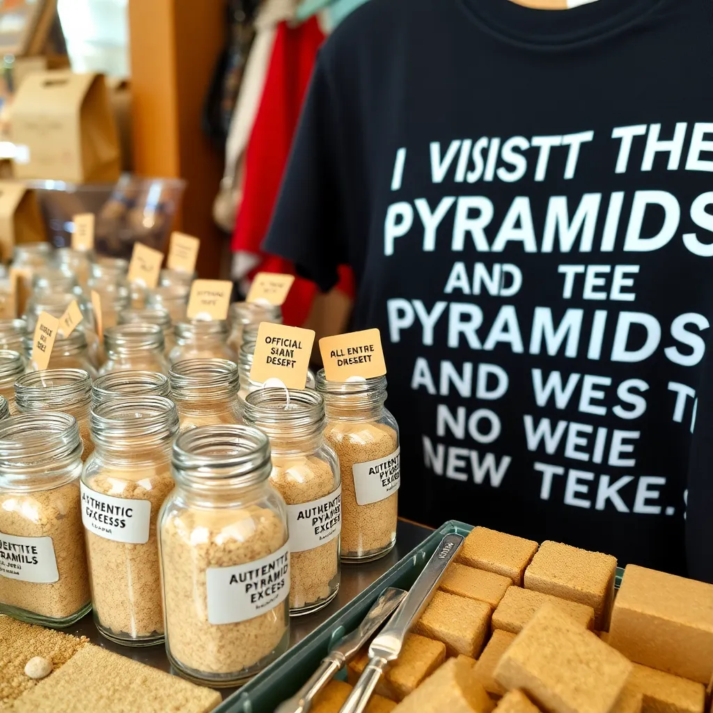 Souvenir shop display—“Authentic Pyramid Excess” jars
