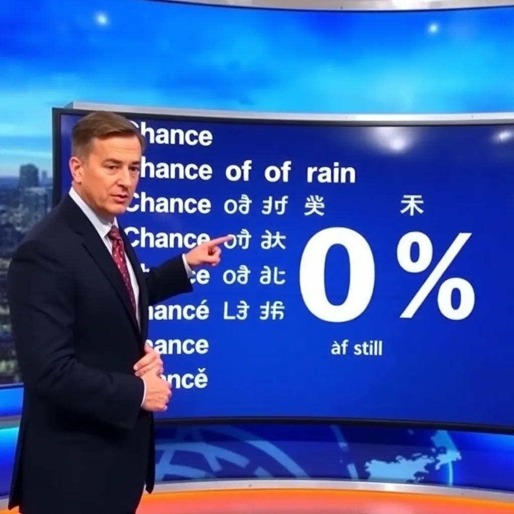 Even the weather forecast becomes dramatic: “chance of rain” in twelve languages and still 0%