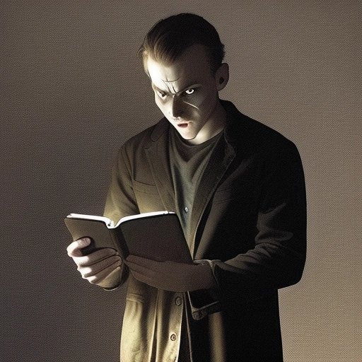 Shocked reader with demonic shadow