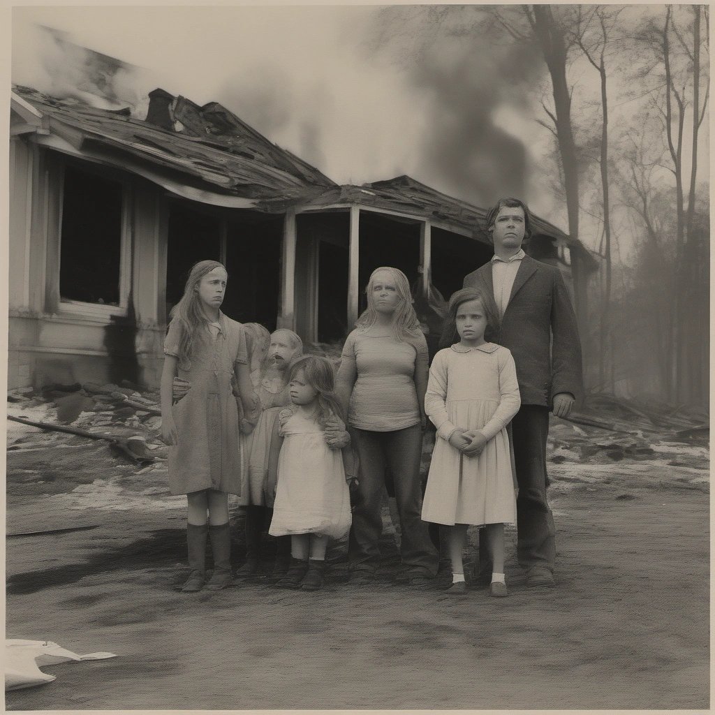 Devastated family watching their house burn