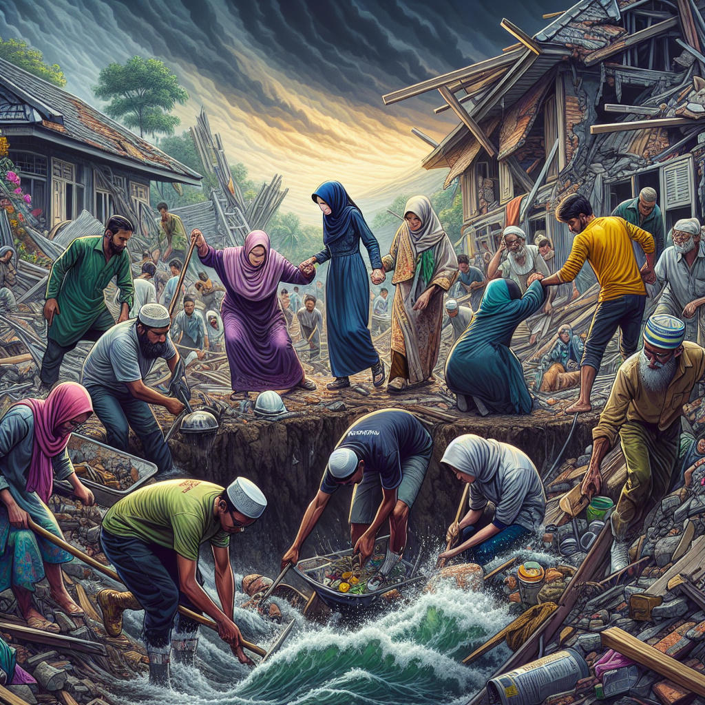 people rebuilding a community after a disaster, high detail, art by midjourney