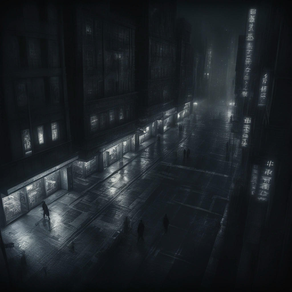 A cityscape at night, with people walking in a trance-like state, drawing swastikas on buildings, sidewalks, and streets, as if possessed by some dark force, with a sense of foreboding and dread hanging in the air, highly detailed, cinematic, and ominous