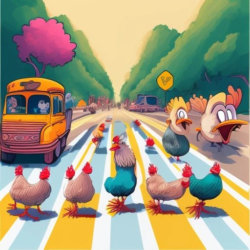 Chickens confidently crossing the road