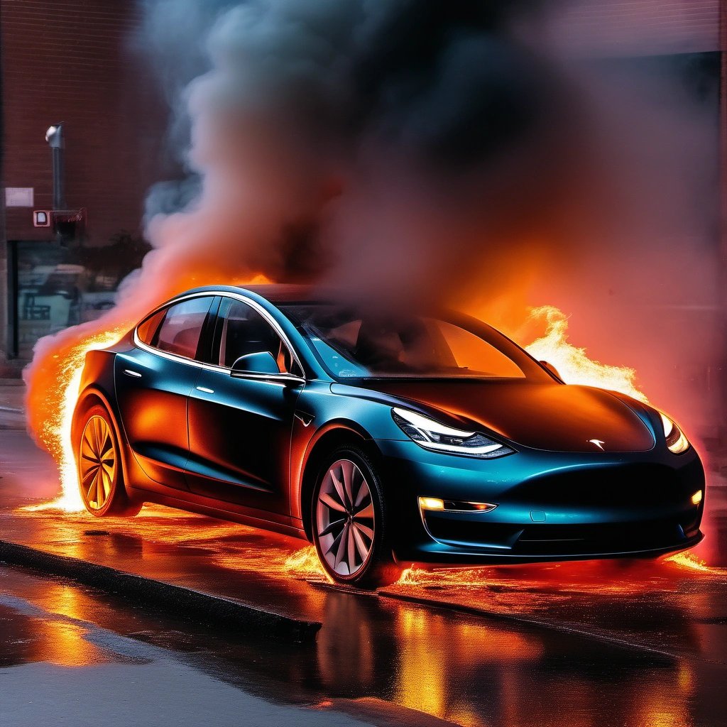 Burning Tesla Model 3