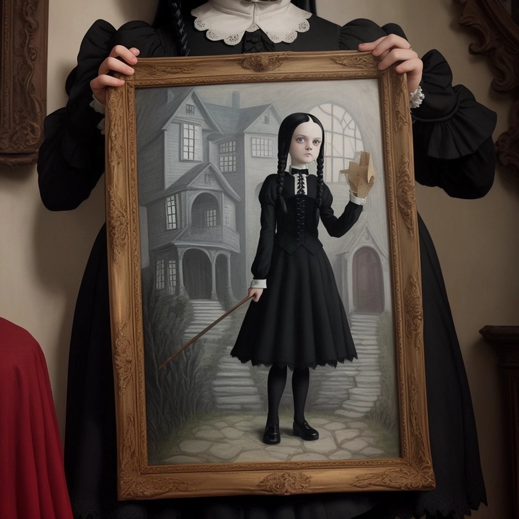 Wednesday Addams finding a hidden passage