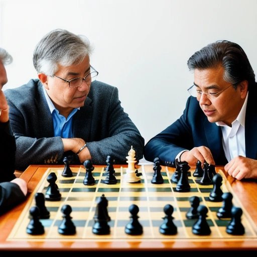 Group of chess grandmasters studying the board