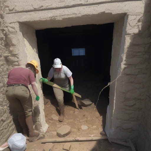 Archaeologists uncovering the secret doorway