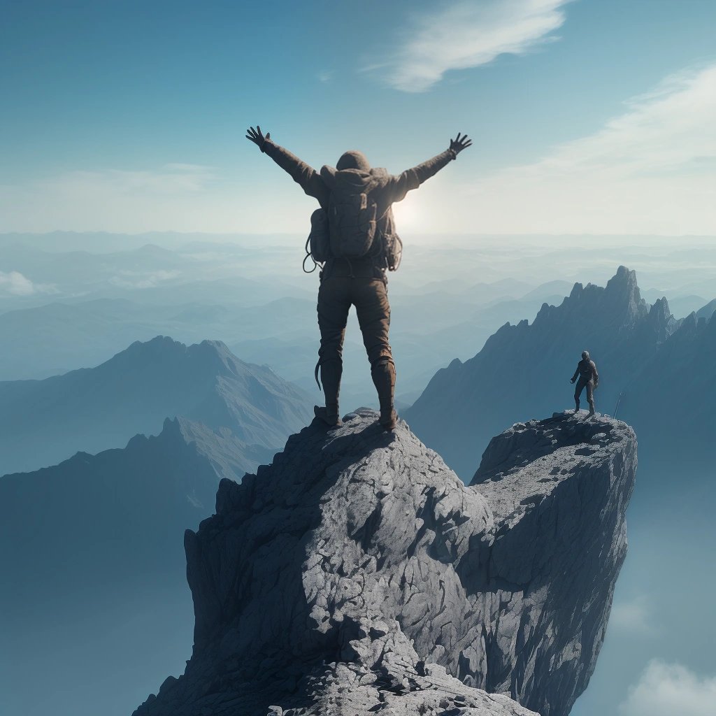 User standing triumphantly