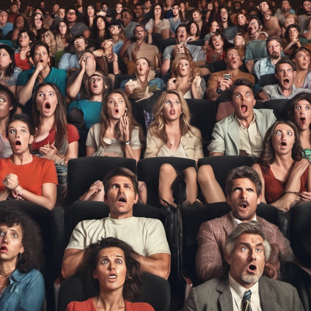 Movie theater audience in shock
